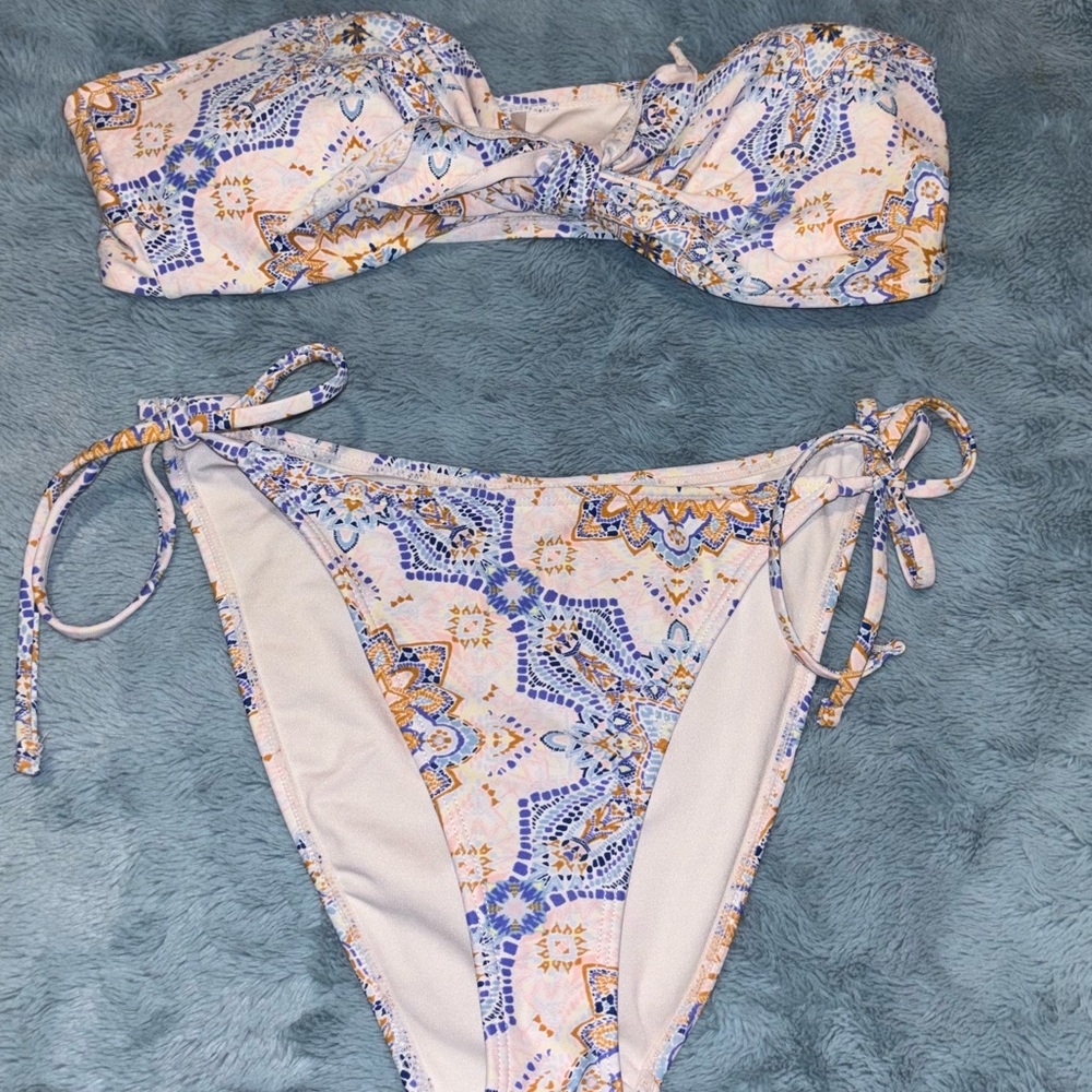 Forever 21 two piece bikini. Blue and gold color. Size medium.